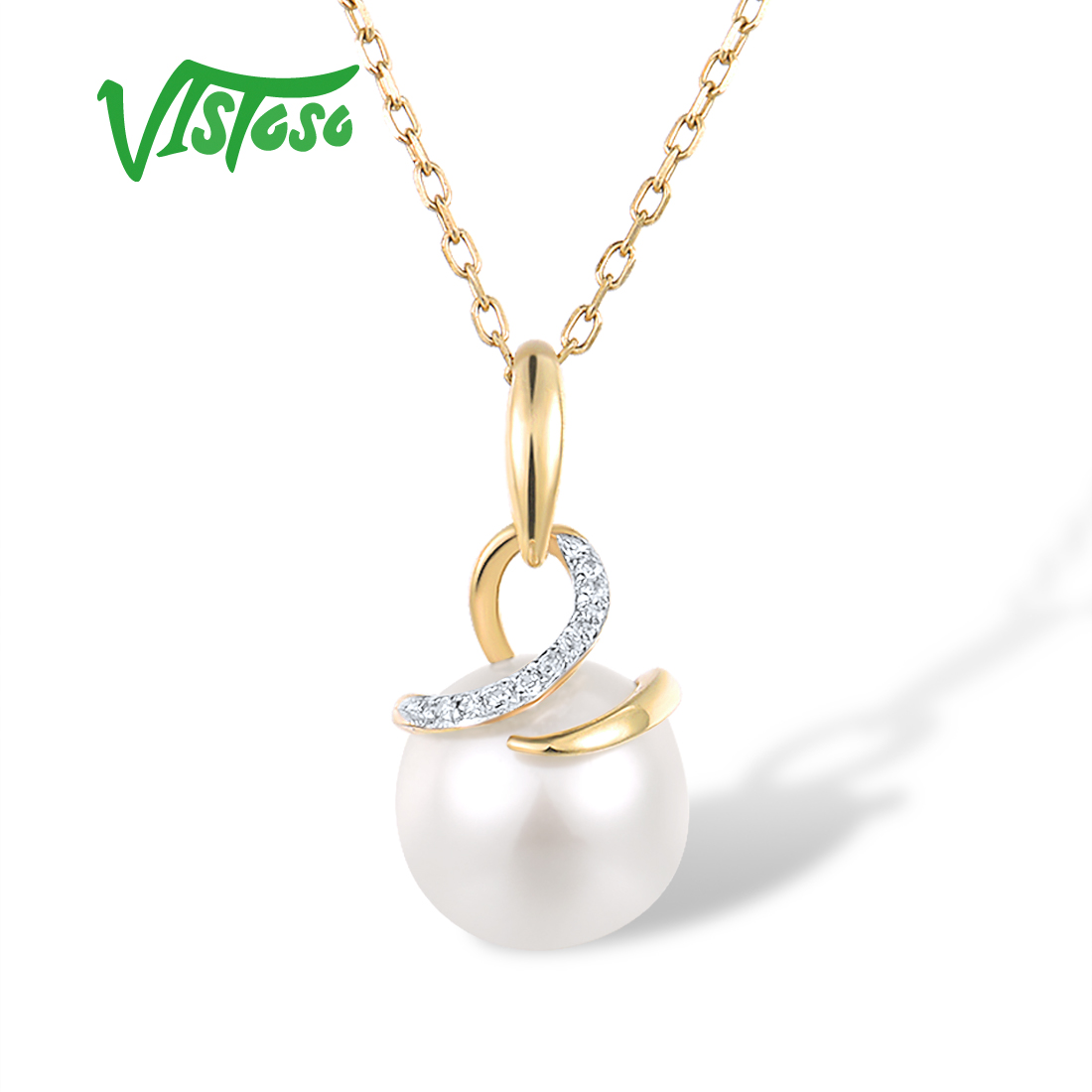 Pearl Trim Chain - VISTOSO حقيقية 9K 375 الأصفر عقد
