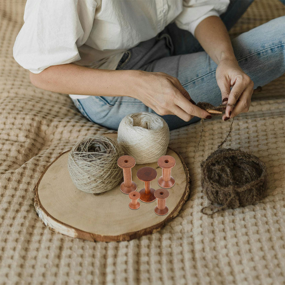Embroidery Craft - مجموعة من 7 بكرات خشبية لتنظيم