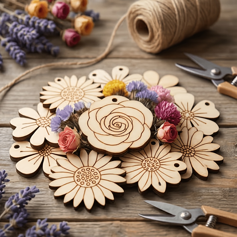 Easter Craft Embellishment Set - 50 قطعة/مجموعة من شرائح الخشب المزخرفة