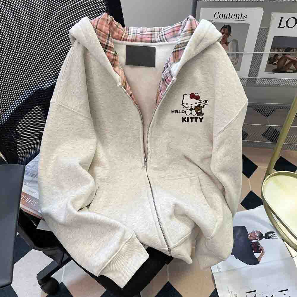 Embellish Knit - هالو كيتي سويت شيرت نسائي بقلنسوة،