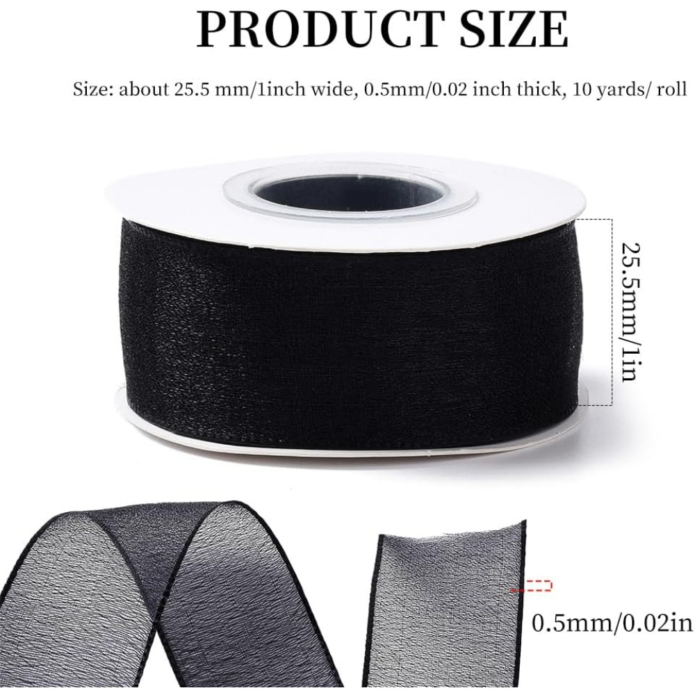 1 بوصة الأسود الأورجانزا الشري - مراجعة Organza Ribbon Spool وسعره