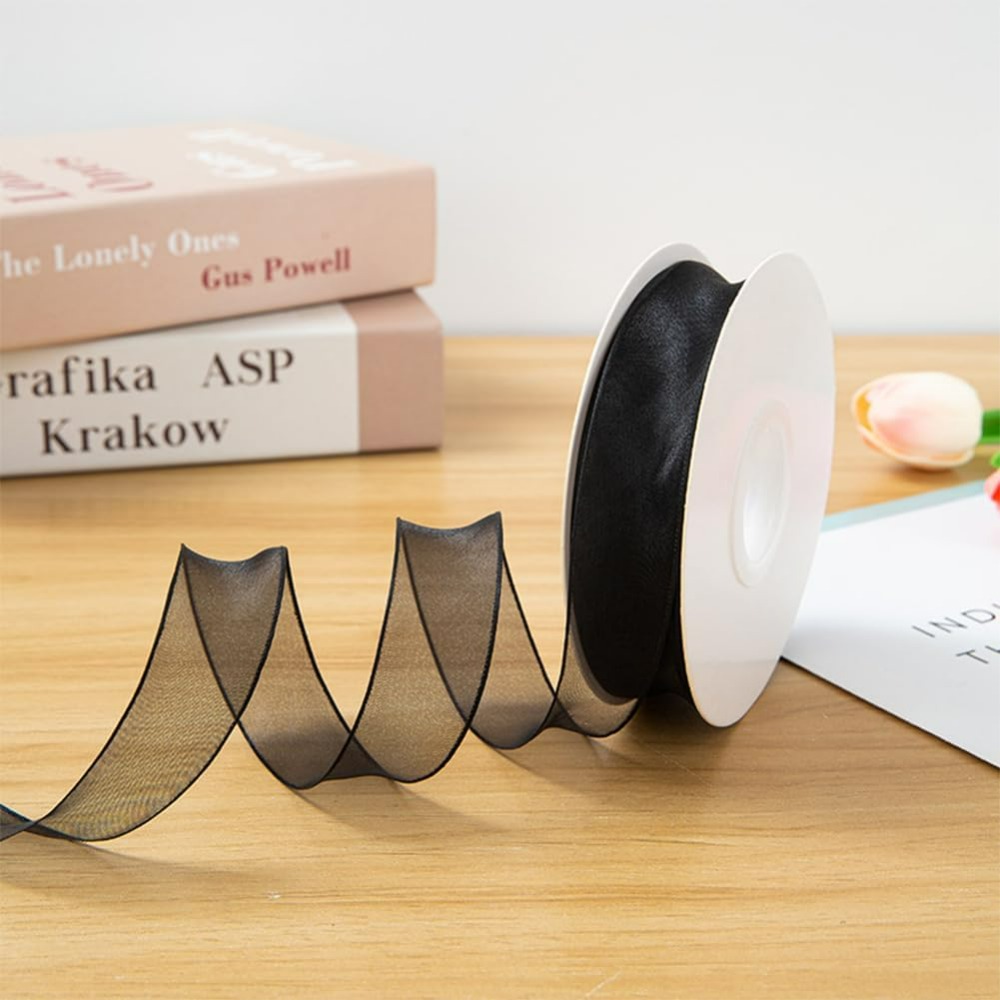 1 بوصة الأسود الأورجانزا الشري - مراجعة Organza Ribbon Spool وسعره