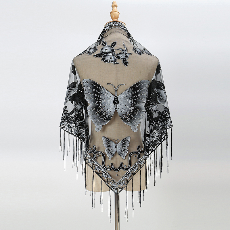موضة مثلث وشاح فراشة التطريز ا - مراجعة Tassel Fringe Trim وسعره