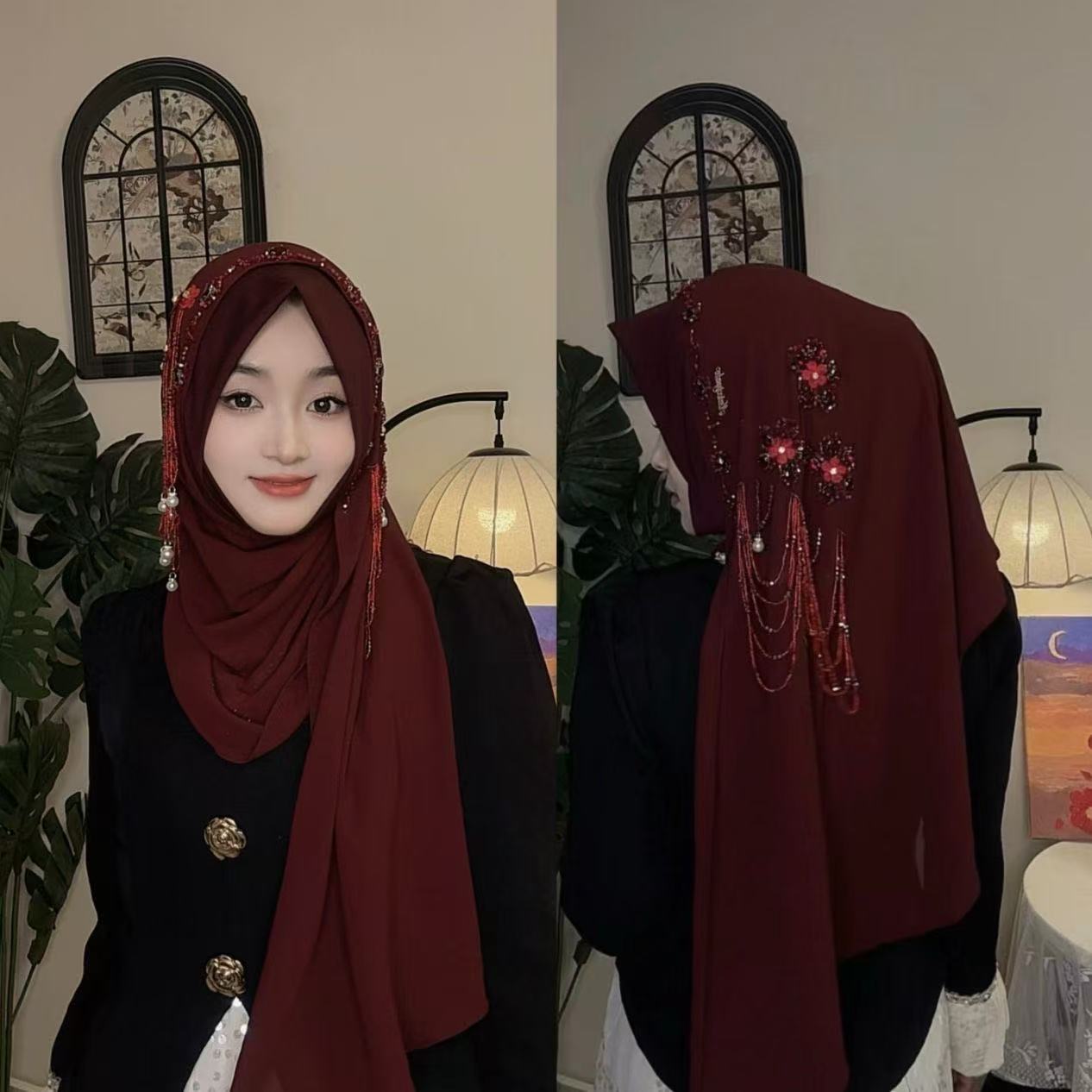 عباية حجاب نسائية مسلمة، شال د - مراجعة Tassel Fringe Trim وسعره