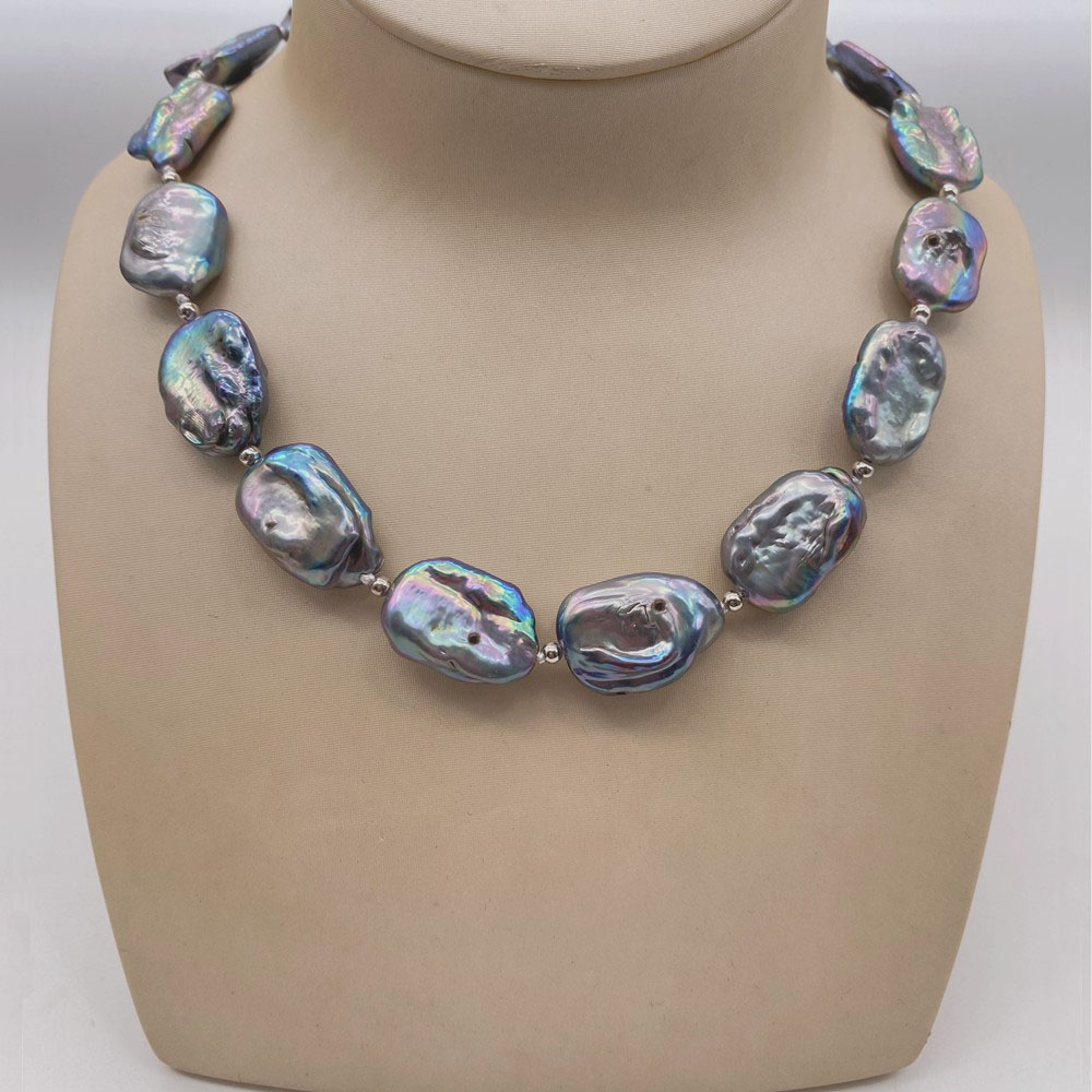 طاووس أسود عقد لؤلؤ مسطح أزرق  - مراجعة Pearl Trim Chain وسعره