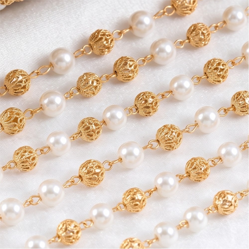 سلسلة نحاسية مزينة باللؤلؤ الص - مراجعة Pearl Trim Chain وسعره